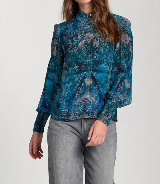 Apny - Puff Shoulder Button Front Top