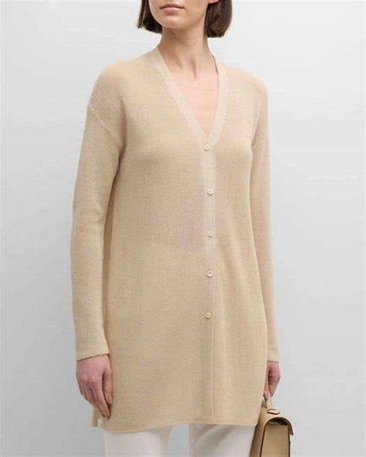 Lafayette 148 - ribbed side-slit cotton cardigan