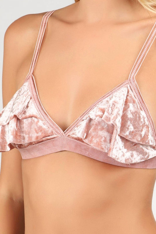 Pol - Adjustable Strap Velvet Layer Trim Bralette
