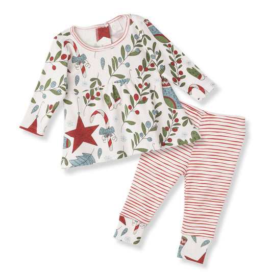 Tesa Babe - Baby Girls Jolly Holly" Christmas 2 Piece Set Top Legging