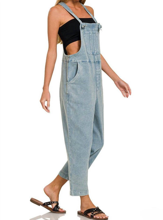 Zenana - Washed Knot Strap Relaxed Fit Overall