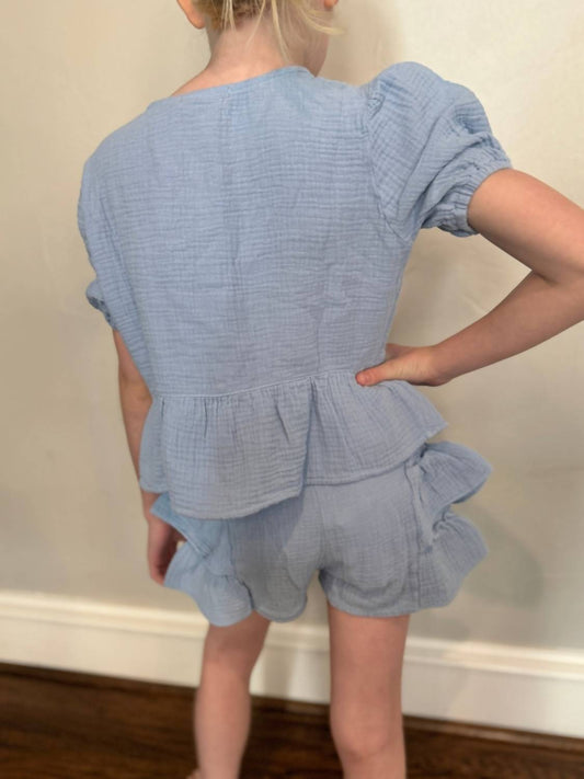 T2Love - Girls' Smocked Side Ruffle Shorts