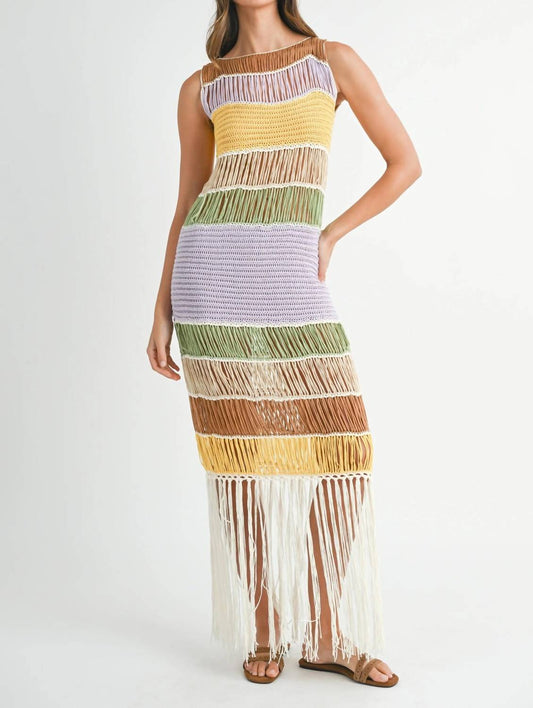 Mable - Fringed Crochet Knit Maxi Dress