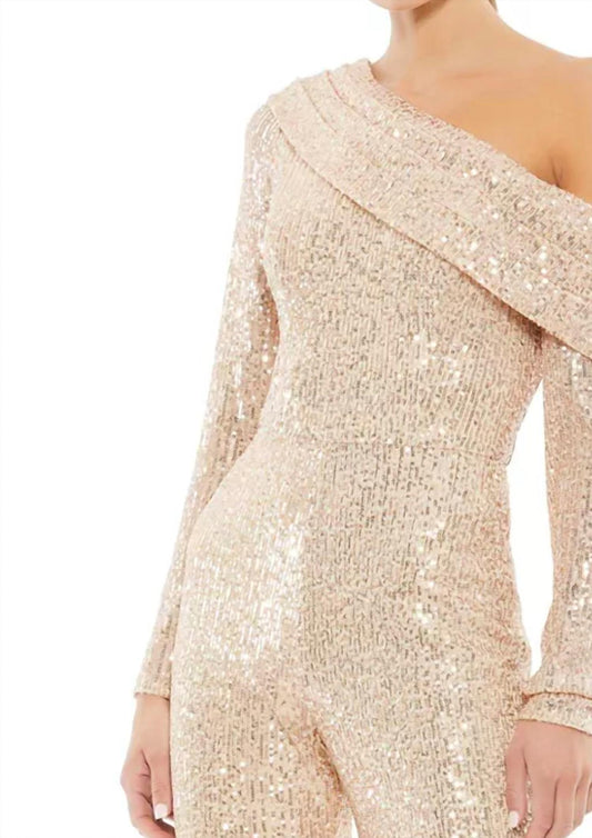 Mac Duggal - Sequined Drop Shoulder Long Sleeve Jumpsuit