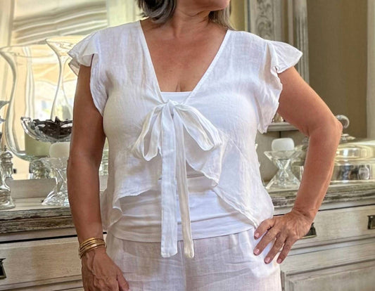 Made In Italy - Flutter Linen Tie Top
