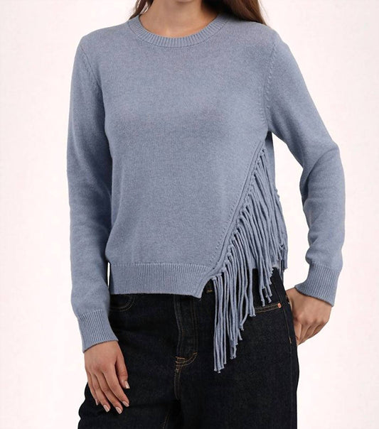 Minnie Rose - Cotton Cashmere Fringe Trim Crew Neck Sweater