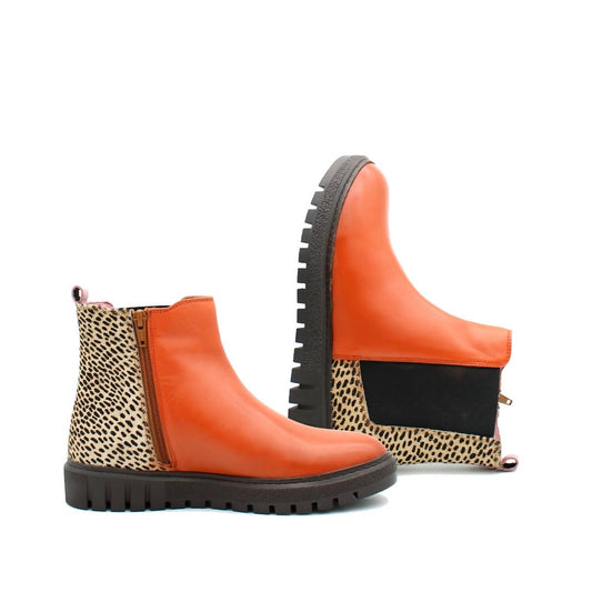Soruka - Women's Ankle Leather Boot With Animal Print