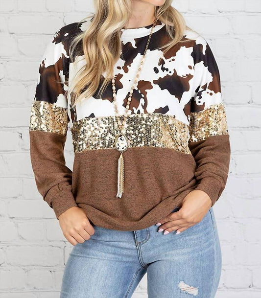 Sunshine & Rodeos - Cow Print Top with Sequin