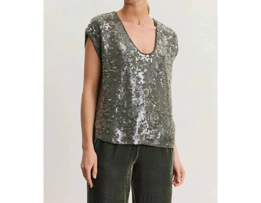 Velvet By Graham & Spencer - Elorie Gunmetal Sequin Top