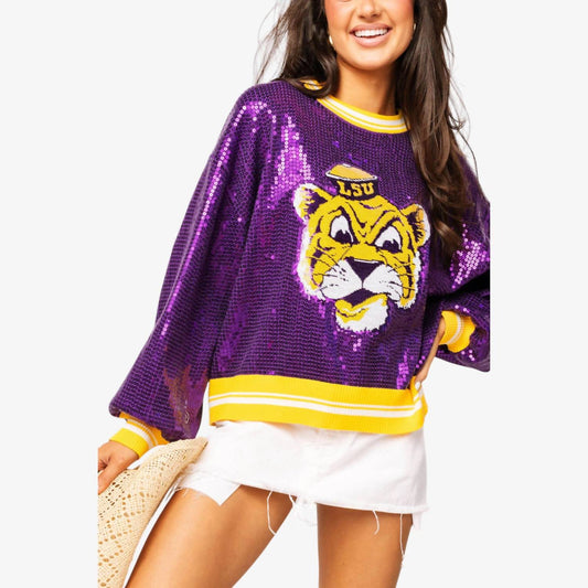 Queen Of Sparkles - Lsu Full Sequin Mike Sweater