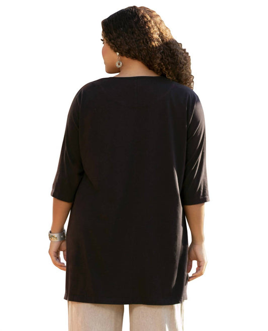On The Plus Side - Plus Size Jersey Henley 3/4 Sleeve Tunic Top