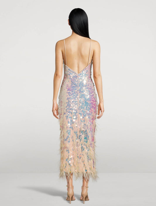Loveshackfancy - Miriana Feather-trimmed Sequin Slip Midi Dress