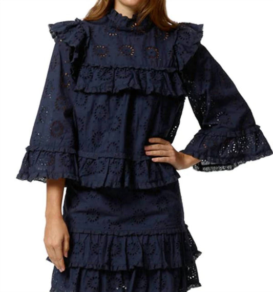 Eyelet Trimmed Bell Sleeve Top