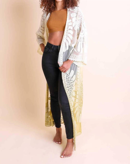 Leto - Long Ombre Lace Kimono Cardigan