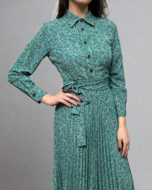 Mosaic - Buttoned And Pleated Midi Dress