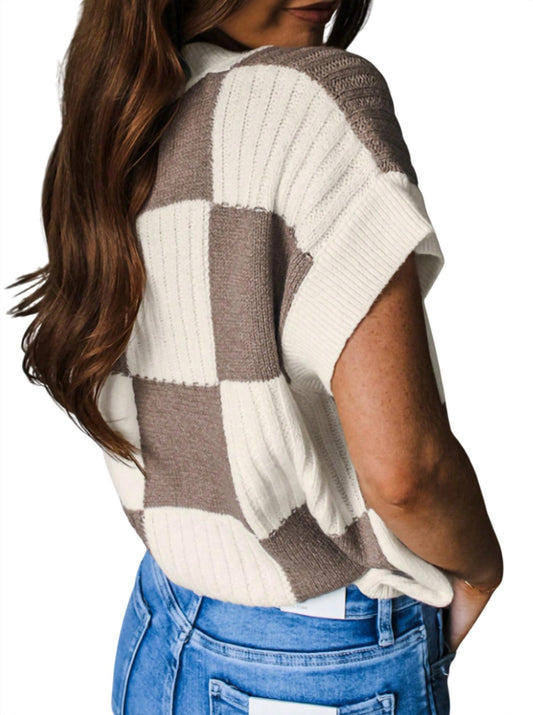 Fashionworks - Checkered Colorblock Short Sleeve Sweater
