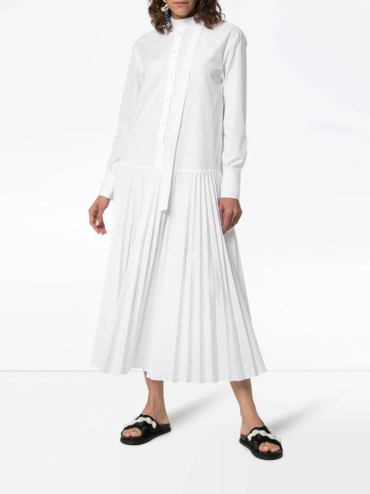 Valentino - Pleated Cotton Blend Poplin Dress