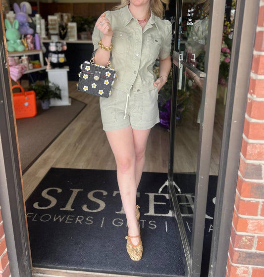 Skies Are Blue - Washed Puff Sleeve Cropped Jacket