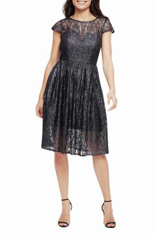 Kensie - Foil Lace Short Sleeve Fit And Flare Dress