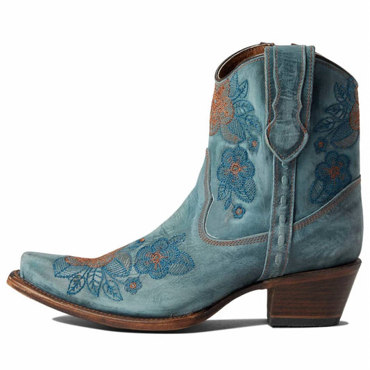 Corral - Women's Jean Flowered Embroidery Ankle Boots