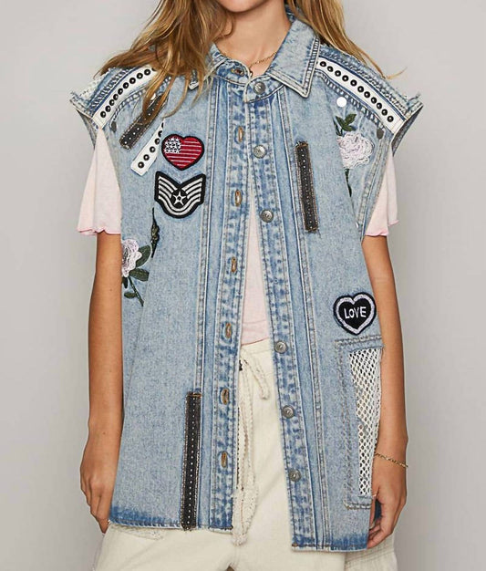 Pol - Oversize Sleeveless Embroidered Patchwork Vest