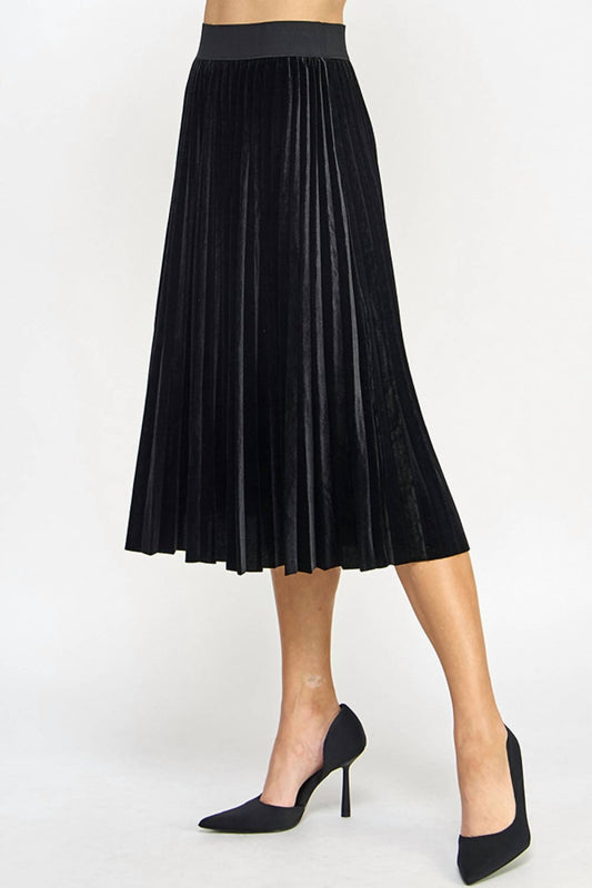 See And Be Seen - Velvet Pleats Midi Skirt