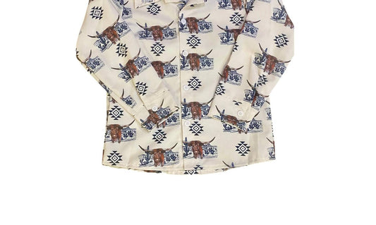 Kidscharm - Boy's Cowboy Bull And Aztec Button Down Shirt