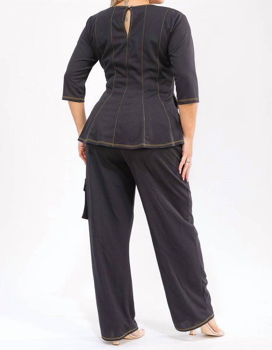 Karen T Design - Peplum Top And Straight Cargo Pants Set