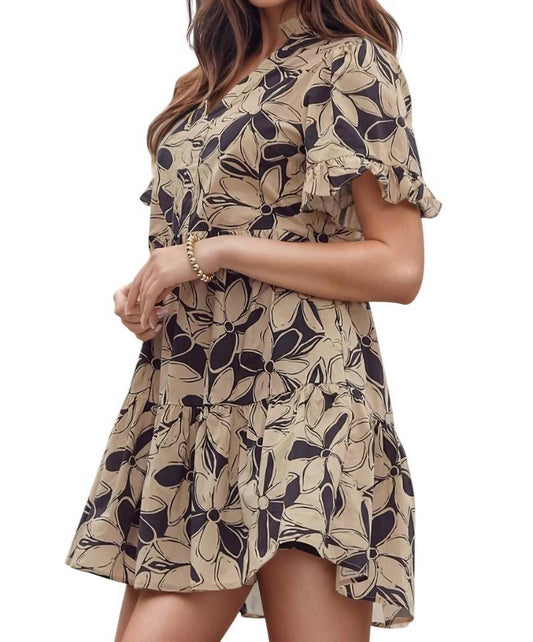 Entro - Heather Floral Print Ruffle Collar Mini Dress