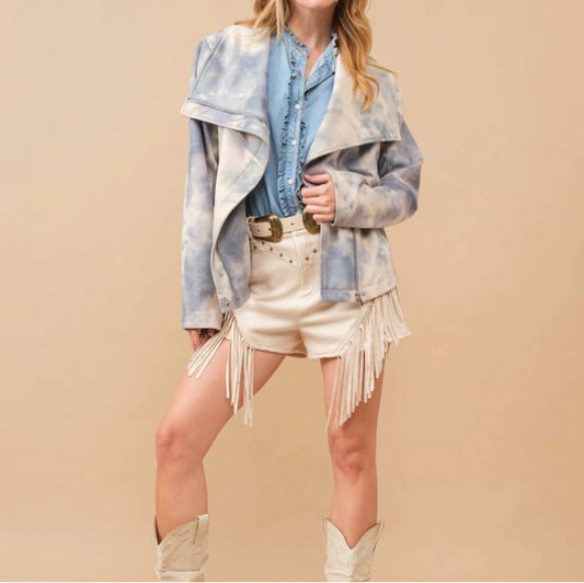 Blue B - Suede Tie Dye Moto Jacket