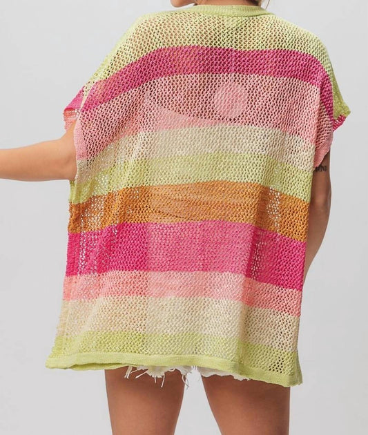 Bibi - Striped Lightweight Open Knit Cardigan