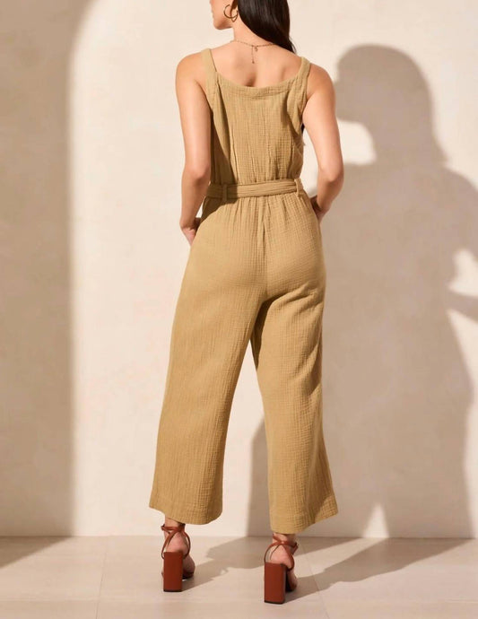 Tribal - Sleeveless Button-front Gauze Jumpsuit