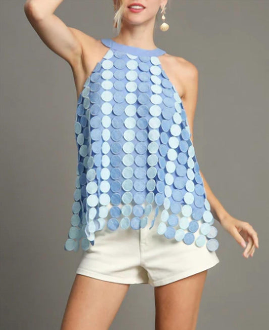 Umgee - Two-tone Dotted Lace Fabric Halter Neck Top