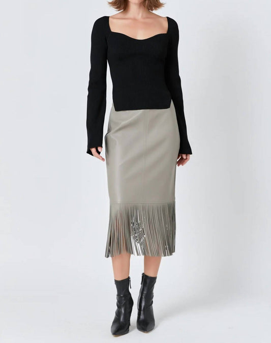 Endless Rose - Fringe Faux Leather Midi Skirt