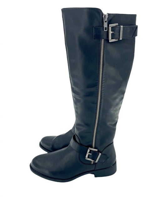 Mia - Women's Cascaded Vegan Leather Buckle Strap Tall Riding Boots
