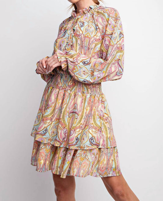 Easel - Paisley Chiffon Ruffle Dress