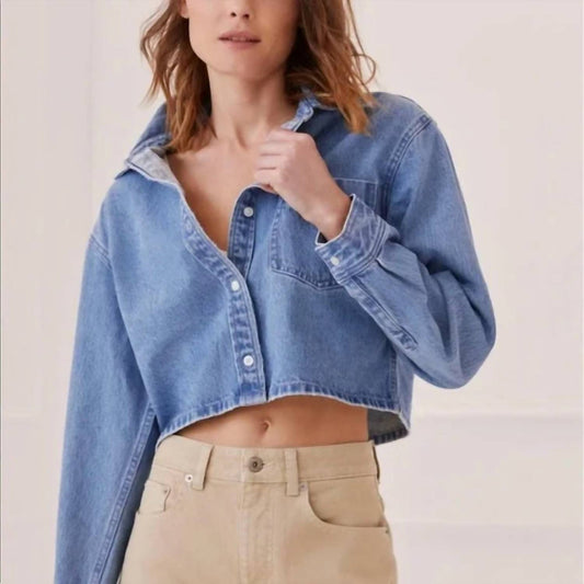 Something Navy - Cropped Lightweight Denim Shirt Jacket