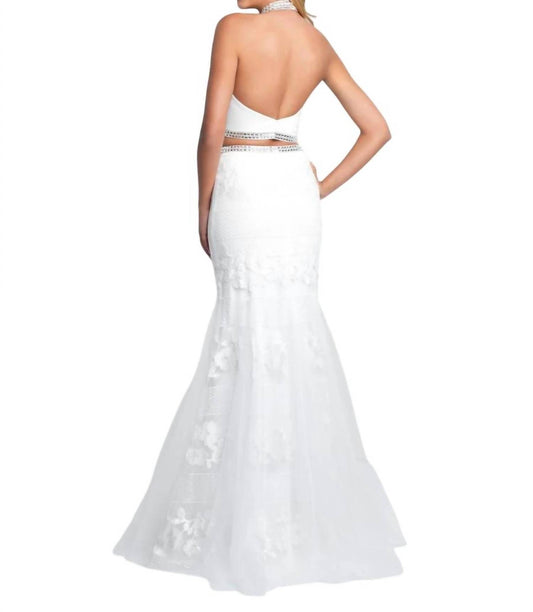 Blush Prom - Sequin Satin Lace Two Piece Gown With Beaded Collar