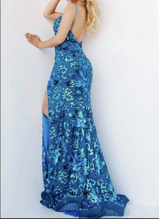 Jovani - Spaghetti Strap Sequin Embellished Gown