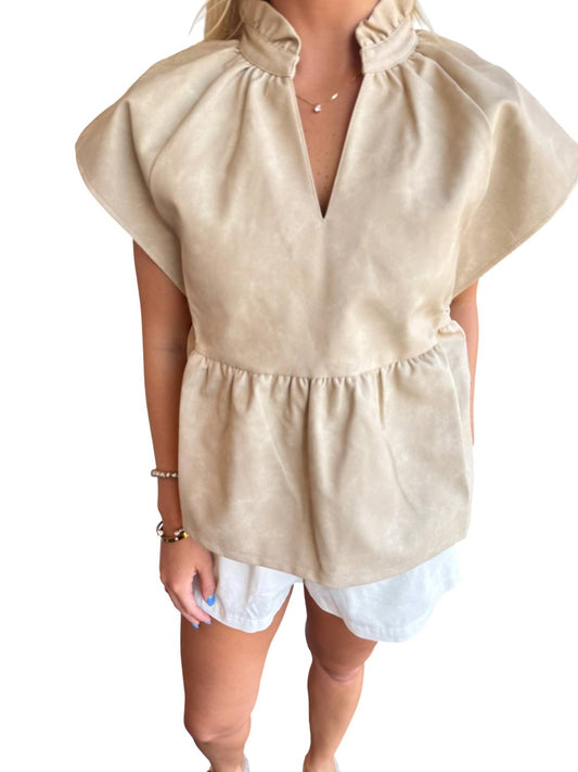 Thml - Short Sleeve Leather V Neck Top