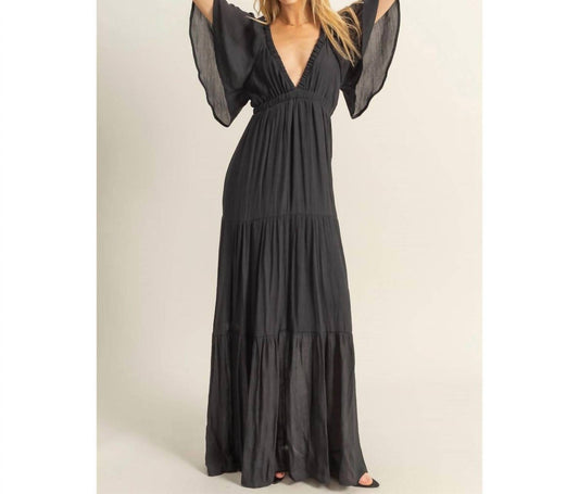 Hyfve - V-neck Flowy Sleeves Maxi Dress