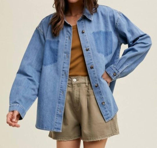 Wishlist - Cotton Denim Burnout Pocket Shirt