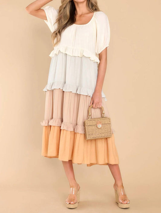 Entro - Colorblock Tiered Midi Dress