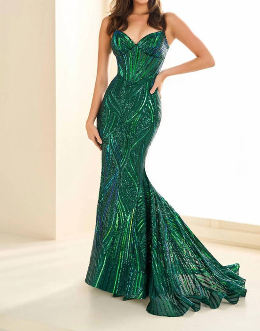 Ellie Wilde - Embroidered Sequin Mesh Tulle Mermaid Gown