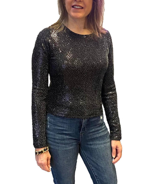 Reneec. - Sequins Long Sleeve Crop Top