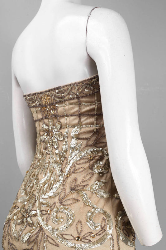 Sue Wong - Strapless Sequined Scalloped Sheath Dress