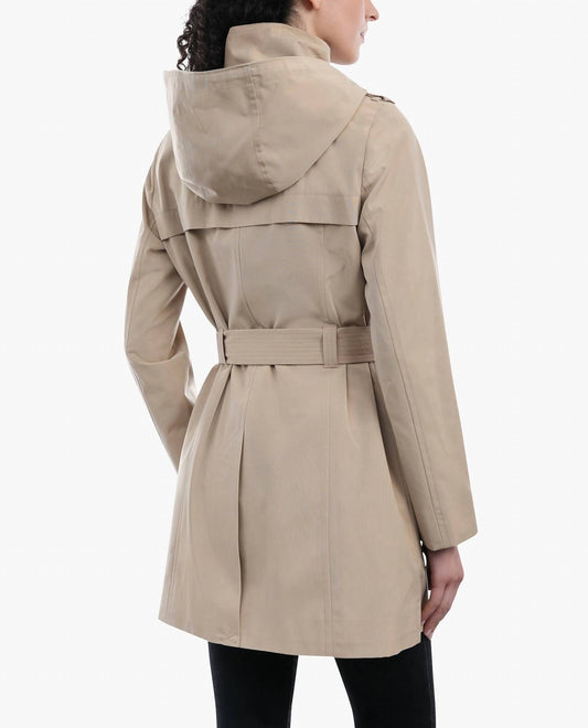 London Fog - Zip Front Hooded Trench With Belt