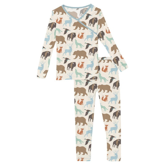 Kickee - Kids' Print Long Sleeve Kimono Pajama Set