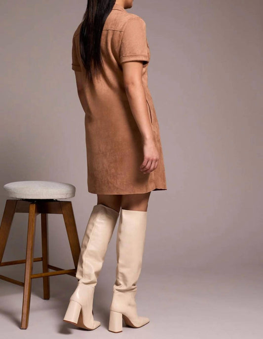 Tribal - Faux Suede Short Sleeve Polo Mini Dress