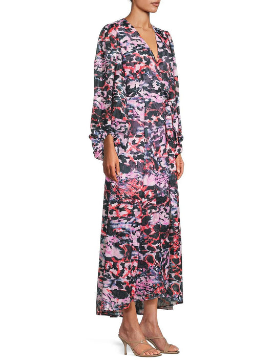 Hutch - Flowing Long Sleeve Chiffon Wrap Midi Dress